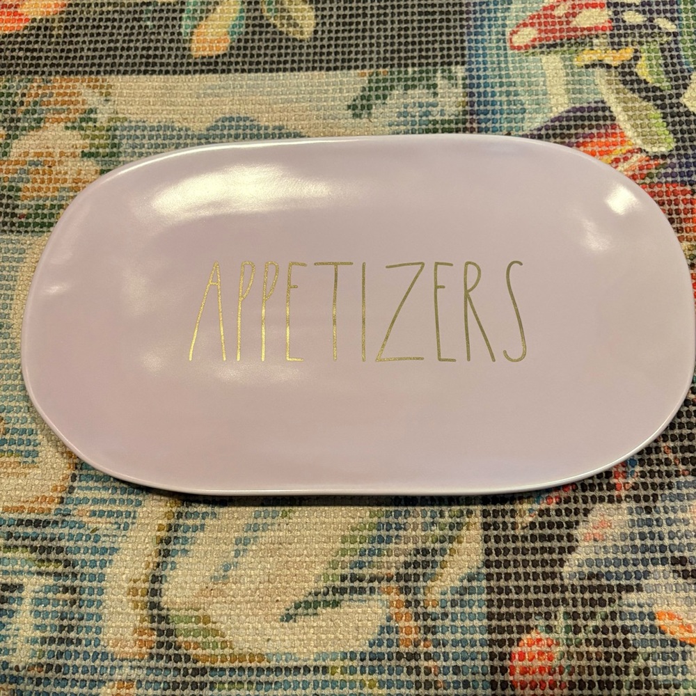 Rae Dunn NEW Lavender Purple Appetizers Platter Tray NWOT Gold Lettering Serving - Picture 2 of 6
